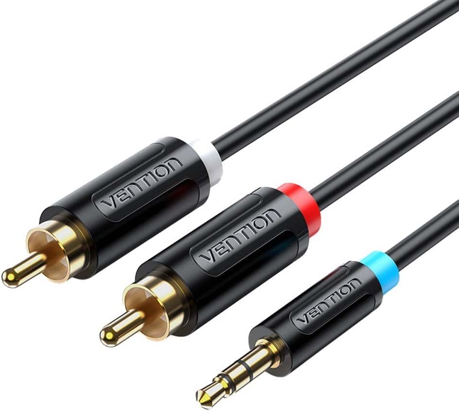 Cablu audio Vention, Jack 3.5mm (T) la 2 x RCA (T), 1m, conectori auriti, PVC, negru, "BCLBF" (timbru verde 0.18 lei) - 6922794751309
