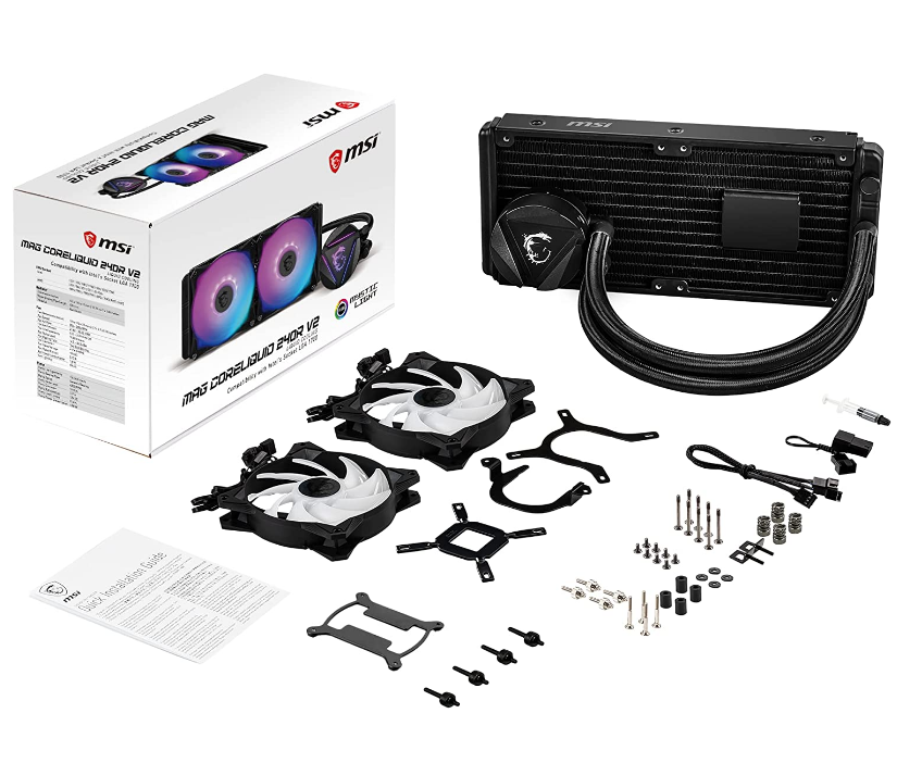 Cooler MSI "CORELIQUID 240R V2", skt universal, racire cu lichid, ventilator 120 mm x 2, 2000 rpm, iluminat ARGB, "CORELIQUID 240R V2" (timbru verde 2.00 lei)