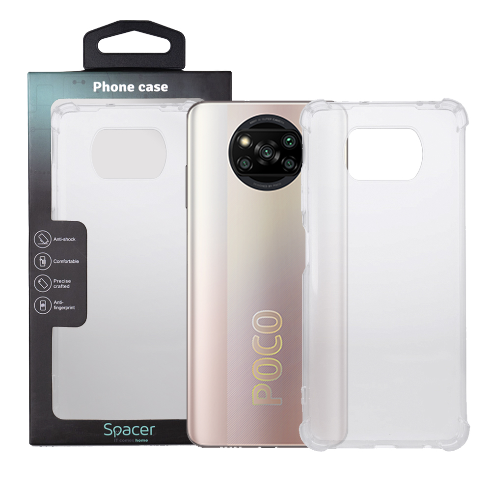 Husa Xiaomi Pocophone X3 Pro 5G Spacer, transparenta, grosime 1.5mm, protectie suplimentara antisoc la colturi, material flexibil TPU "SPPC-XI-PC-X3P5G-CLR"