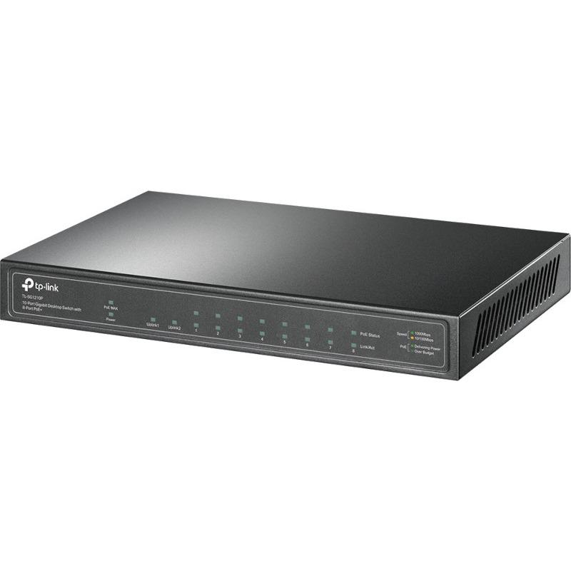 SWITCH TP-LINK 10-Port Gigabit Desktop Switch cu 8-Port PoE+, 63W total power, carcasa metal "TL-SG1210P" (timbru verde 2 lei)
