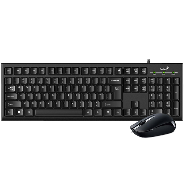 KIT wired GENIUS USB, tastatura 104 taste (concave) + mouse optic 1000dpi, 3 butoane, black, "KM-160" "31330001413" (timbru verde 0.8 lei)