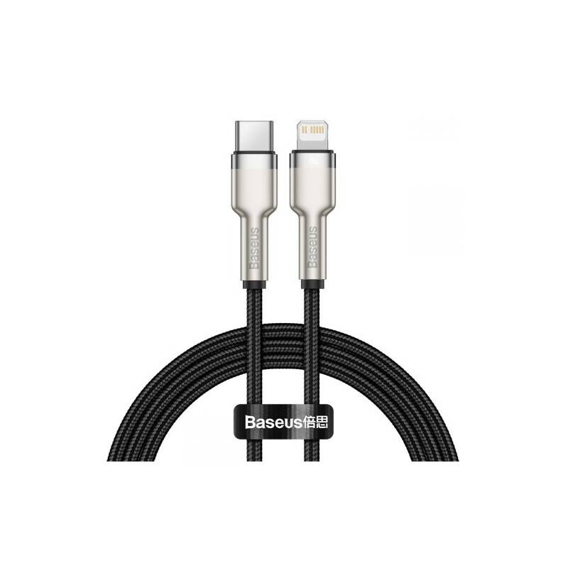 CABLU alimentare si date Baseus Cafule Metal, Fast Charging Data Cable pt. smartphone, USB Type-C la Lightning Iphone PD 20W, braided, 2m, negru "CATLJK-B01" (timbru verde 0.08 lei) - 6953156202108