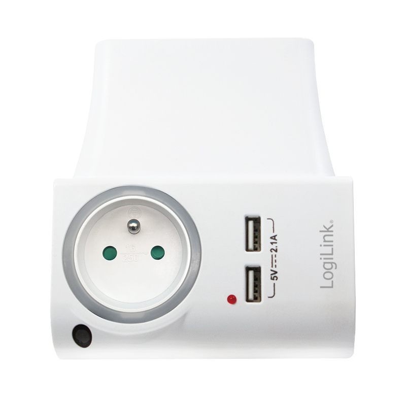 ADAPTOR LOGILINK, Socket tip E x 1, USB x 2 5V/2.1A, 230V, 50 Hz, max. 16A, IP20, suport telefon/tableta, iluminare LED, alb "PA0166" (include TV 0.18lei)