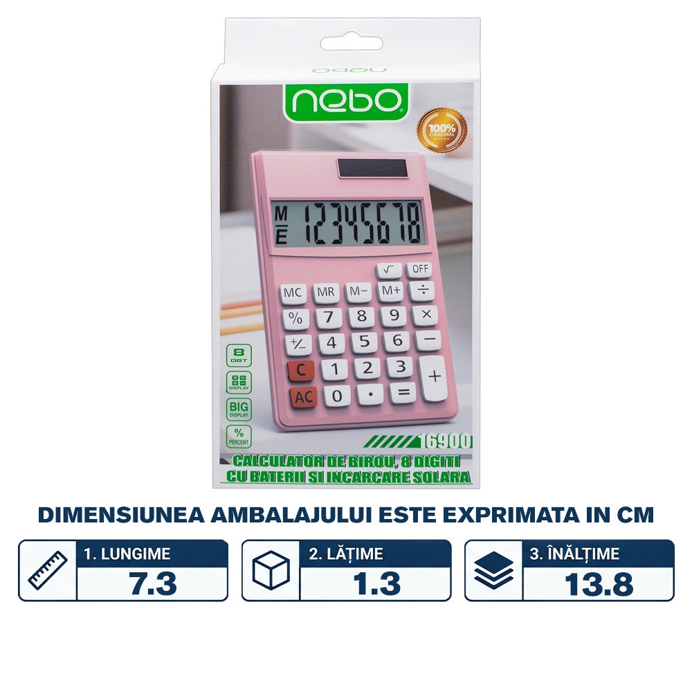 Calculator 8 digiti, cu baterii si incarcare solara  - NEBO - imagine 2