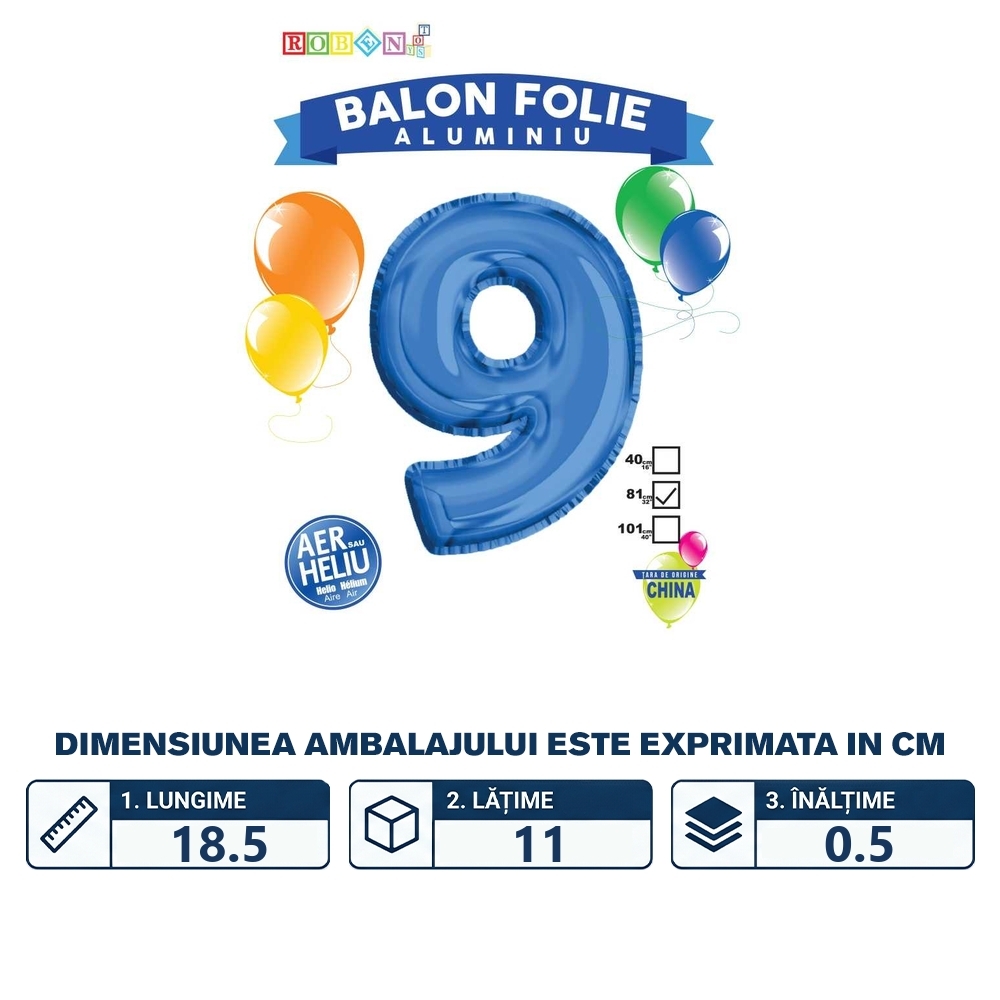 Balon, folie aluminiu, albastru, cifra 9, 81 cm - imagine 2