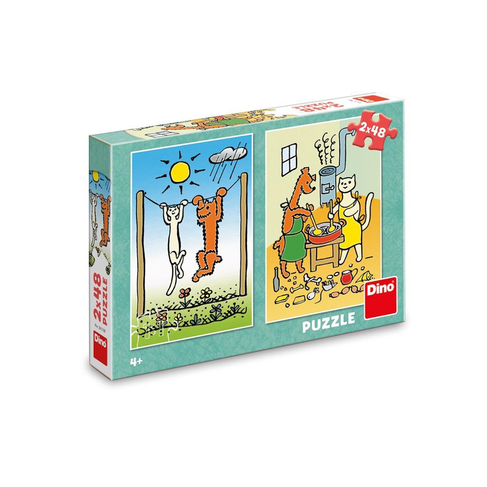 Puzzle 2x48 piese, Catel si pisica  - DINO TOYS - imagine 4