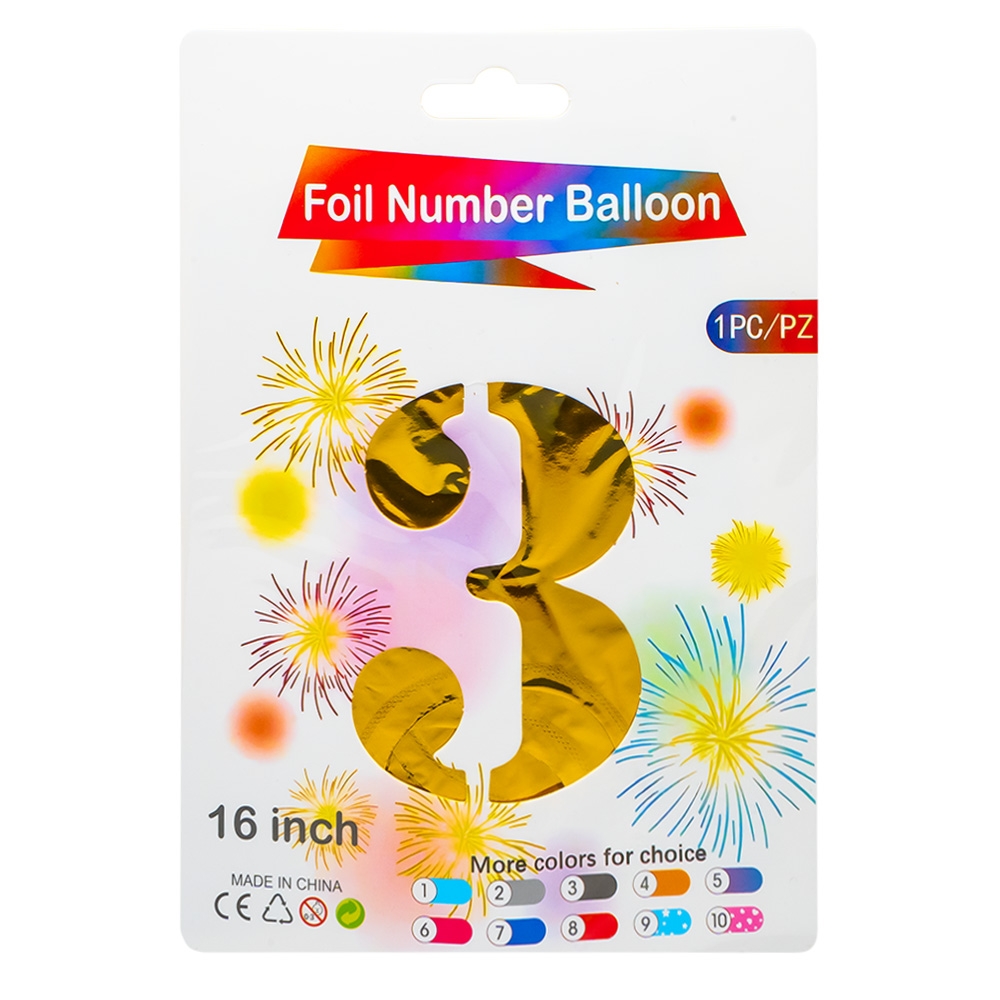 Balon, folie aluminiu, Auriu, cifra 3, 40 cm