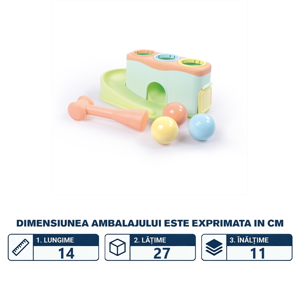 Jucarie bebelusi, Sortator cu ciocanel si bile, Pastel - Dolu - imagine 2