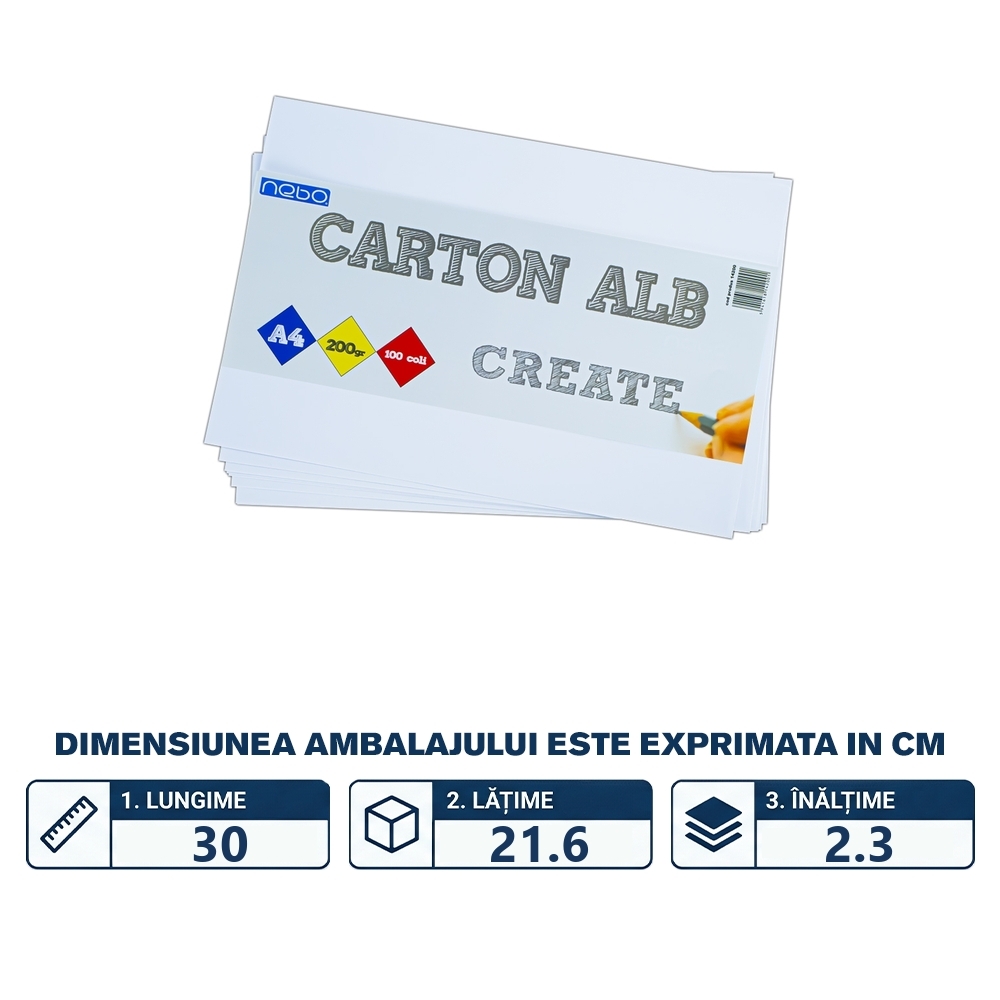 Carton alb A4, 200g, 100 coli/set - NEBO - imagine 2