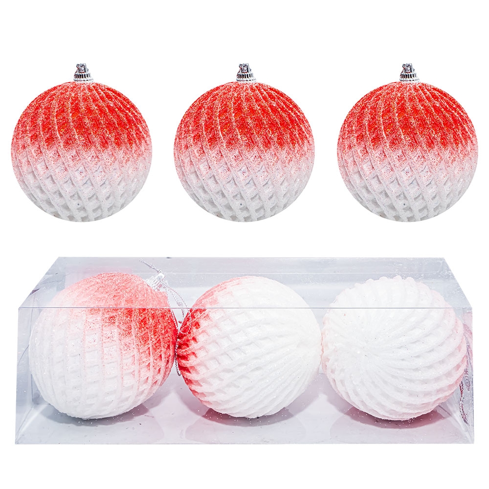 Globuri pom Craciun, rosu 3 buc/set