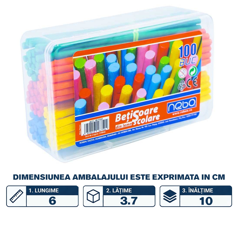 Betisoare scolare de lemn 100 buc/set - NEBO - imagine 2