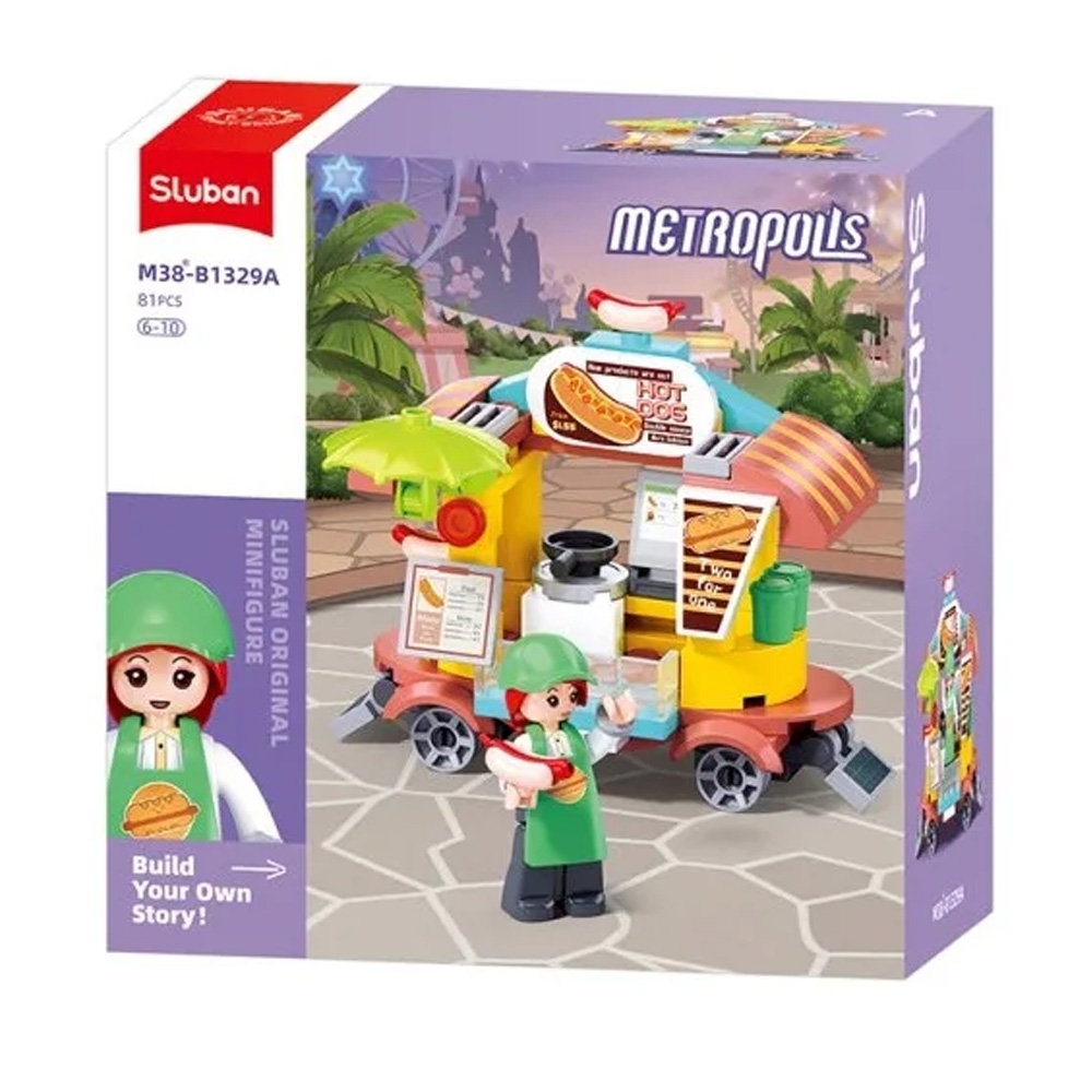 Set de constructie Metropolis, 81 piese, Food truck - Sluban