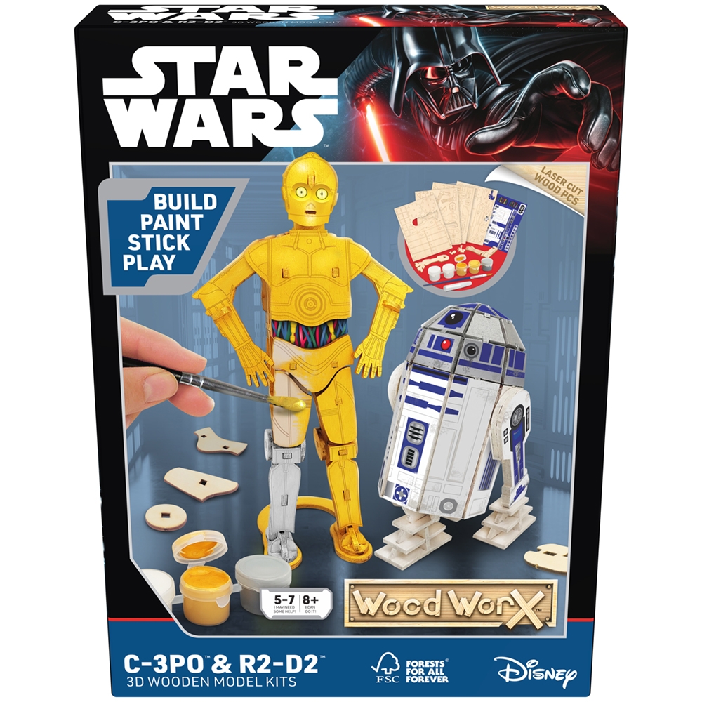 Star Wars - Macheta de asamblat, C-3PO & R2D2, 110+ piese din lemn - WOOD WORX - imagine 4