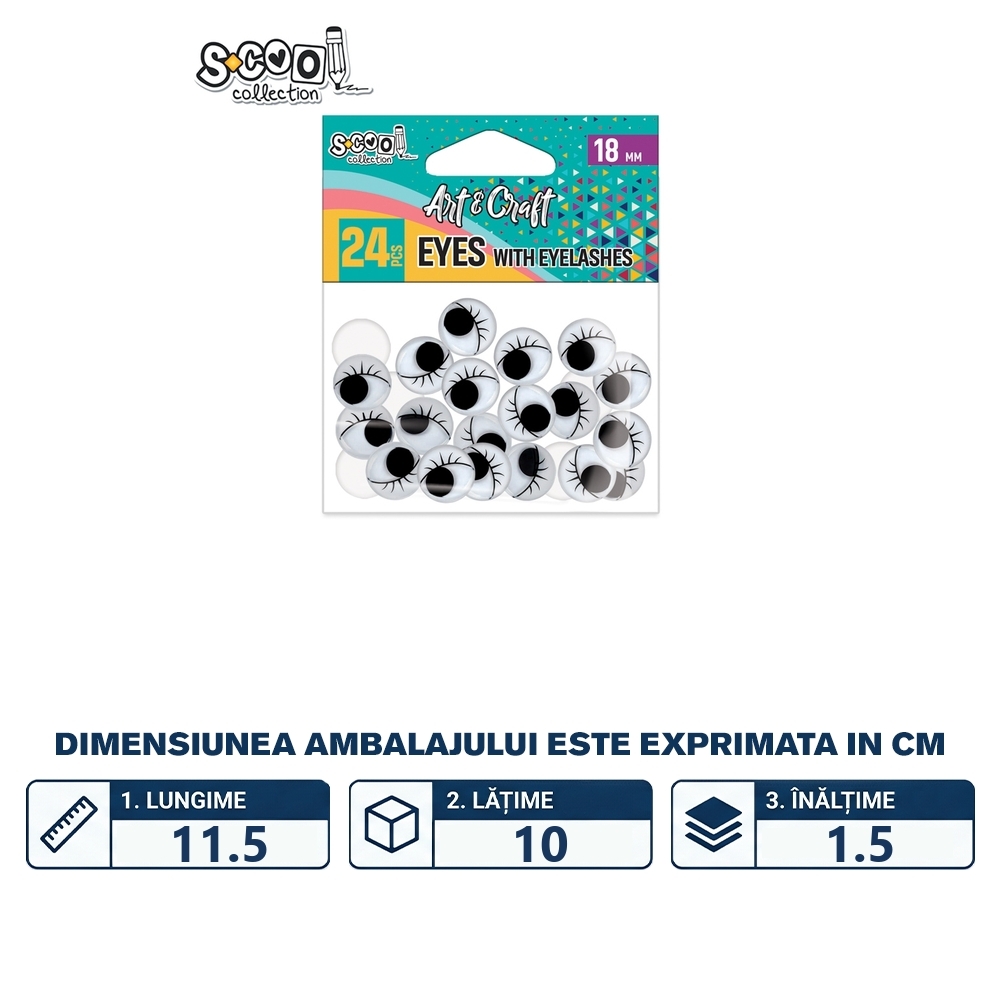 Accesorii craft, ochisori cu gene, 18 mm, 24 buc/set - S-COOL - imagine 2