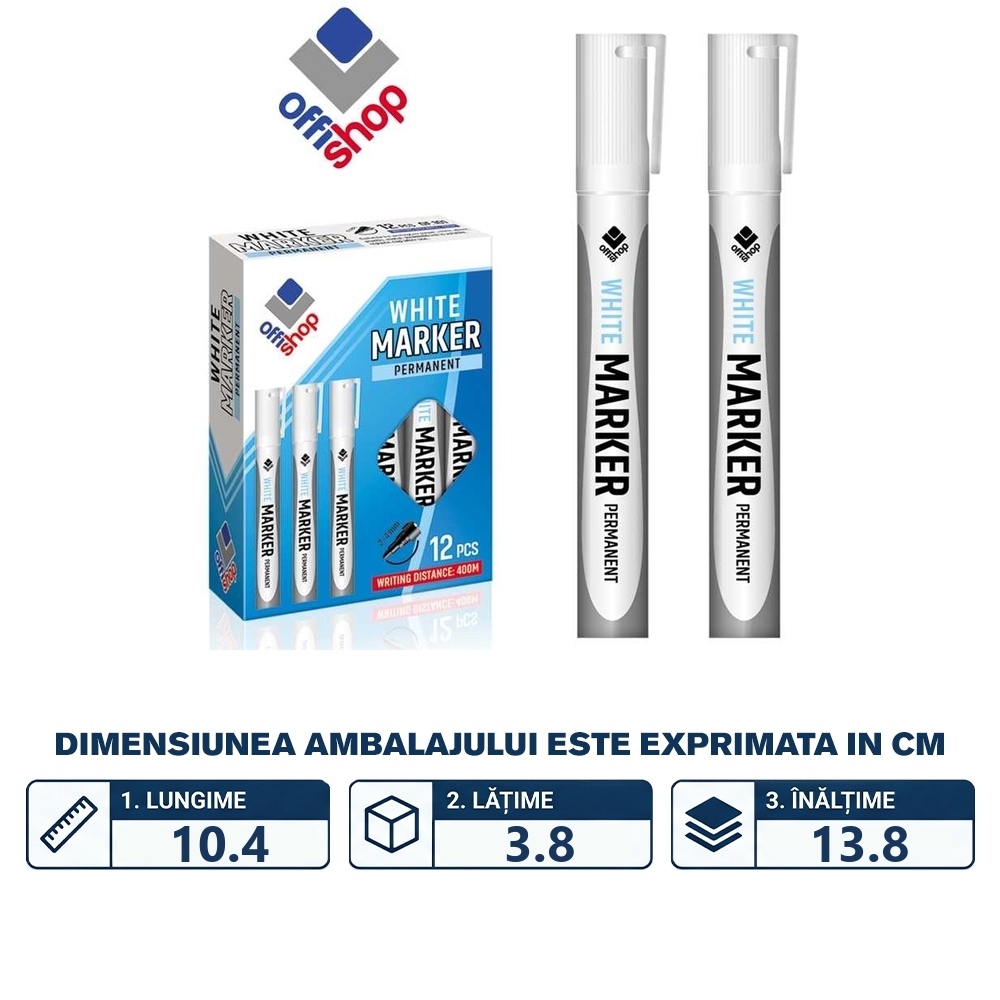 Marker permanent alb, 2-4 mm, 12 buc/set - OFFISHOP - imagine 2