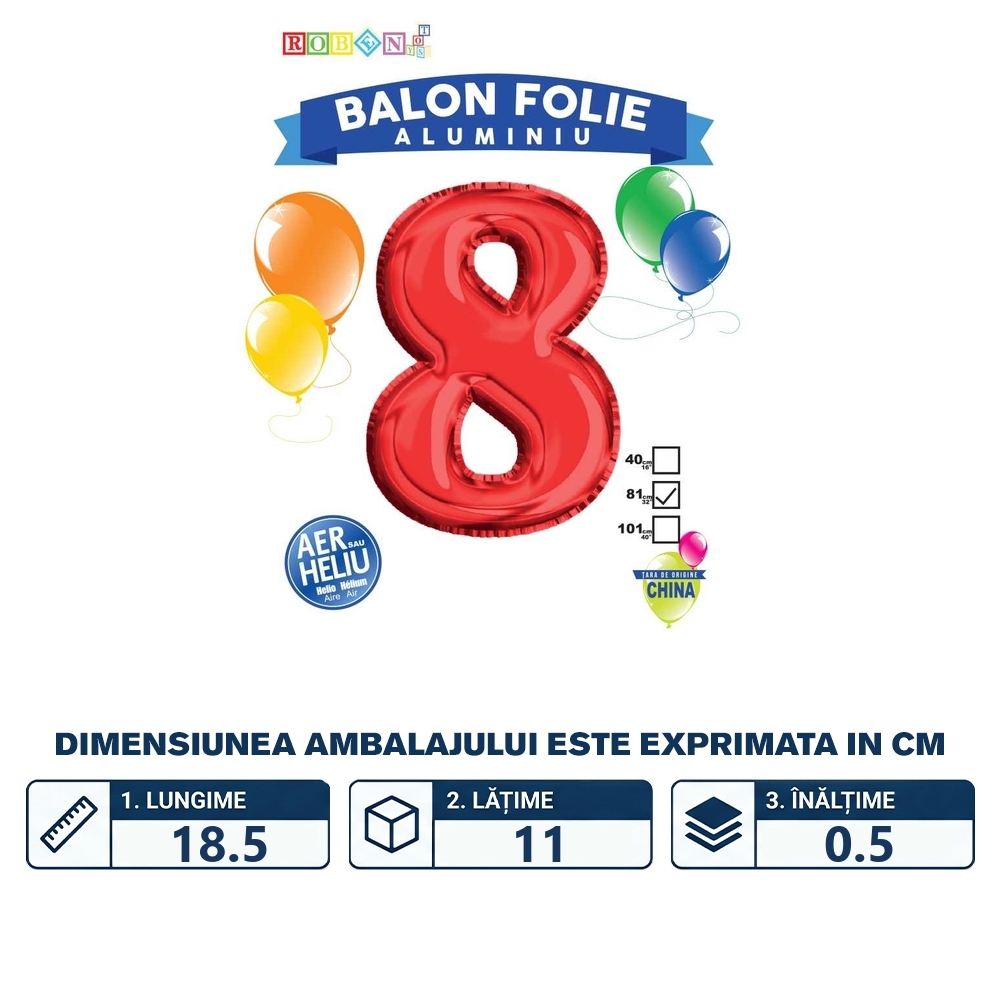 Balon, folie aluminiu, rosu, cifra 8, 81 cm - imagine 2