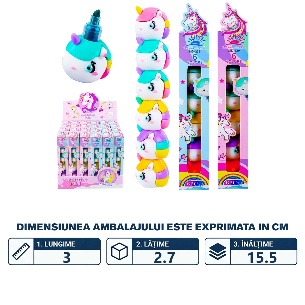 Text marker stivuibil, Unicorn, 5 culori/set - imagine 2