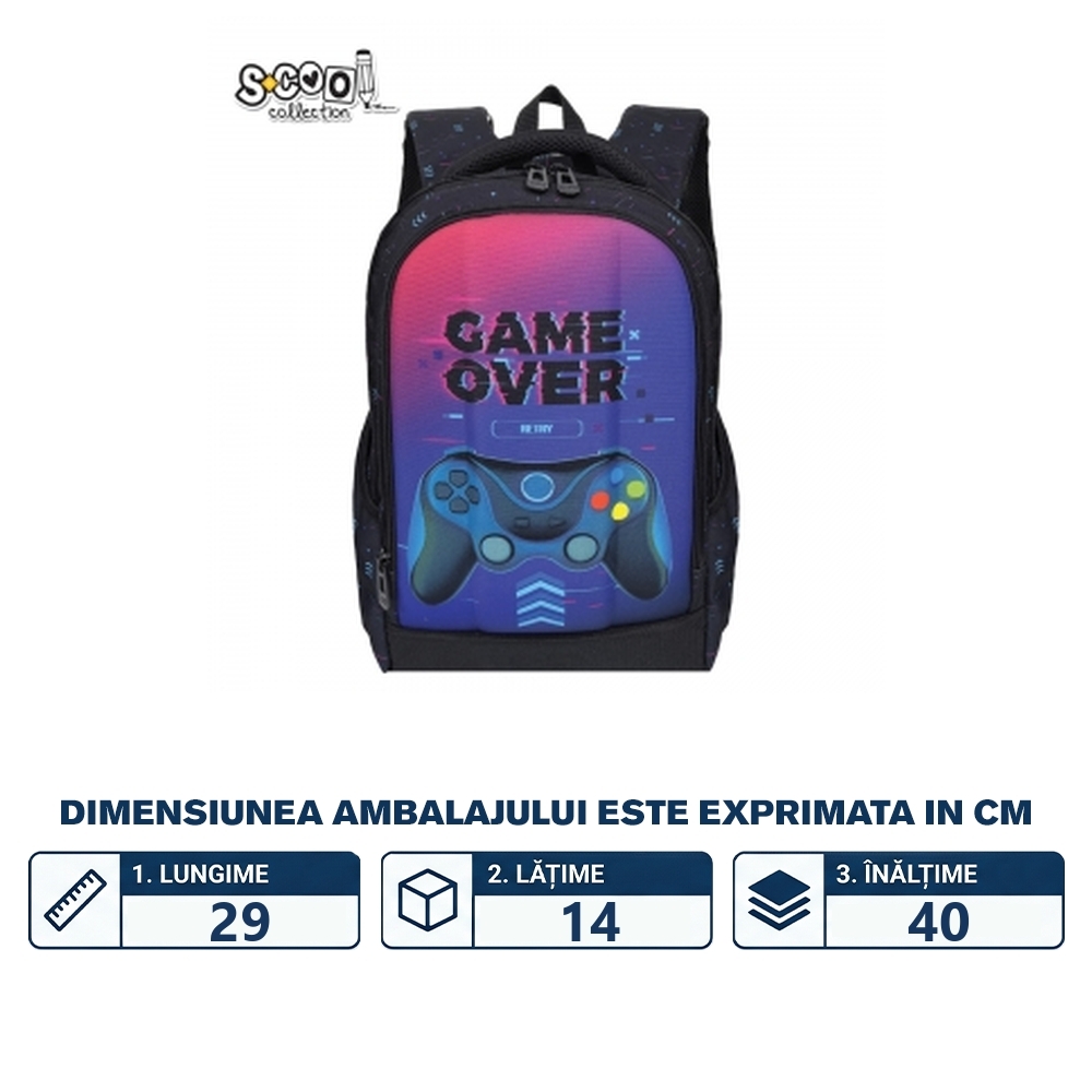 Ghiozdan ergonomic, 40x29x14 cm, GAME OVER - S-COOL - imagine 2