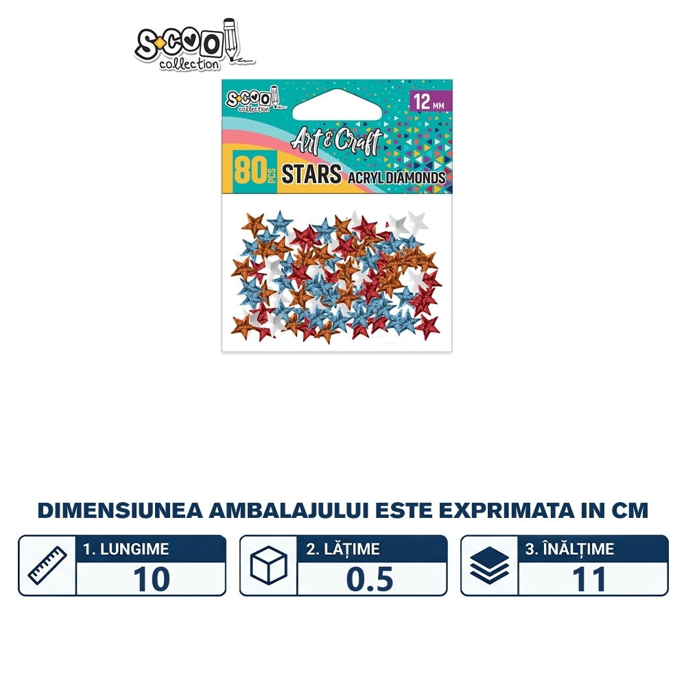 Accesorii craft, stelute acril, 12mm, 80 buc/set - S-COOL - imagine 2