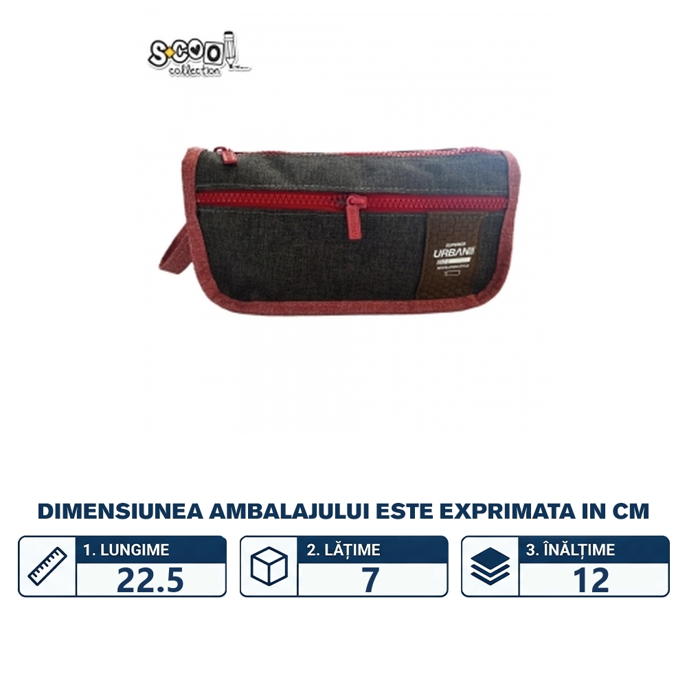 Penar borseta Urban, 2 fermoare, RED, 22.5x7x12 cm - S-COOL - imagine 2