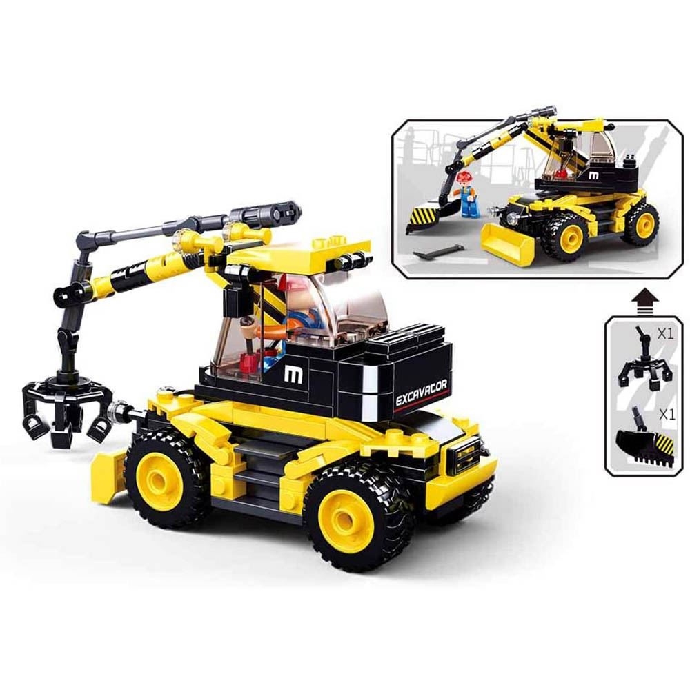 Set de constructie Town, 196 piese, Excavator pe roti - Sluban - imagine 4
