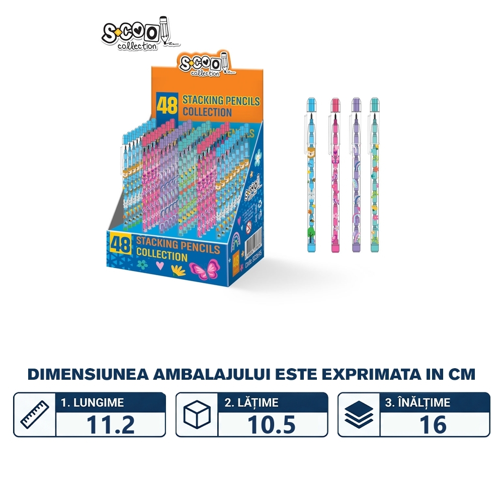 Creion grafit, 11 varfuri stivuibile, 2 mm, 48 buc/cutie -S-COOL - imagine 2