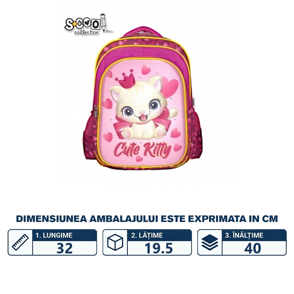 Ghiozdan 3D, cu led, 40x32x19.5 cm, CUTE KITTY - S-COOL - imagine 2