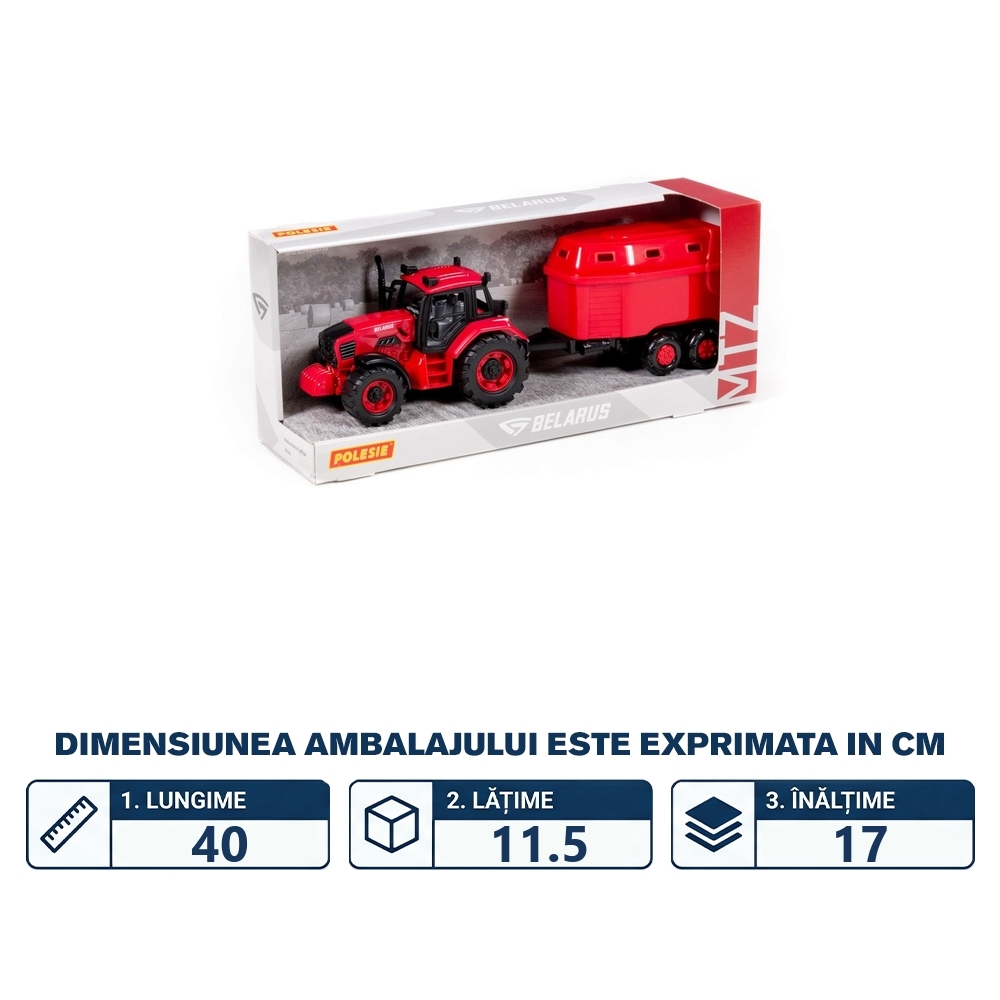 Tractor cu remorca animale, 40x11.5x17 cm, Polesie - imagine 2