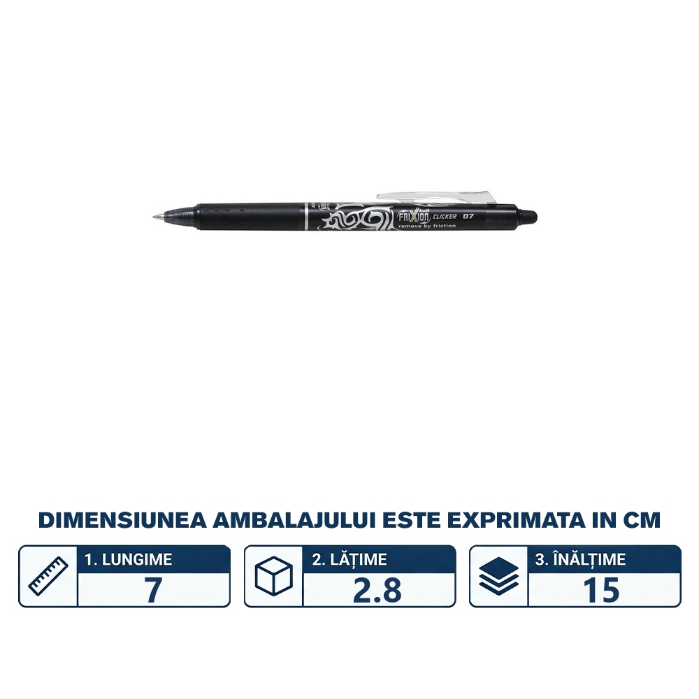 Roller frixion Clicker, 0.7 mm, negru - PILOT - imagine 2