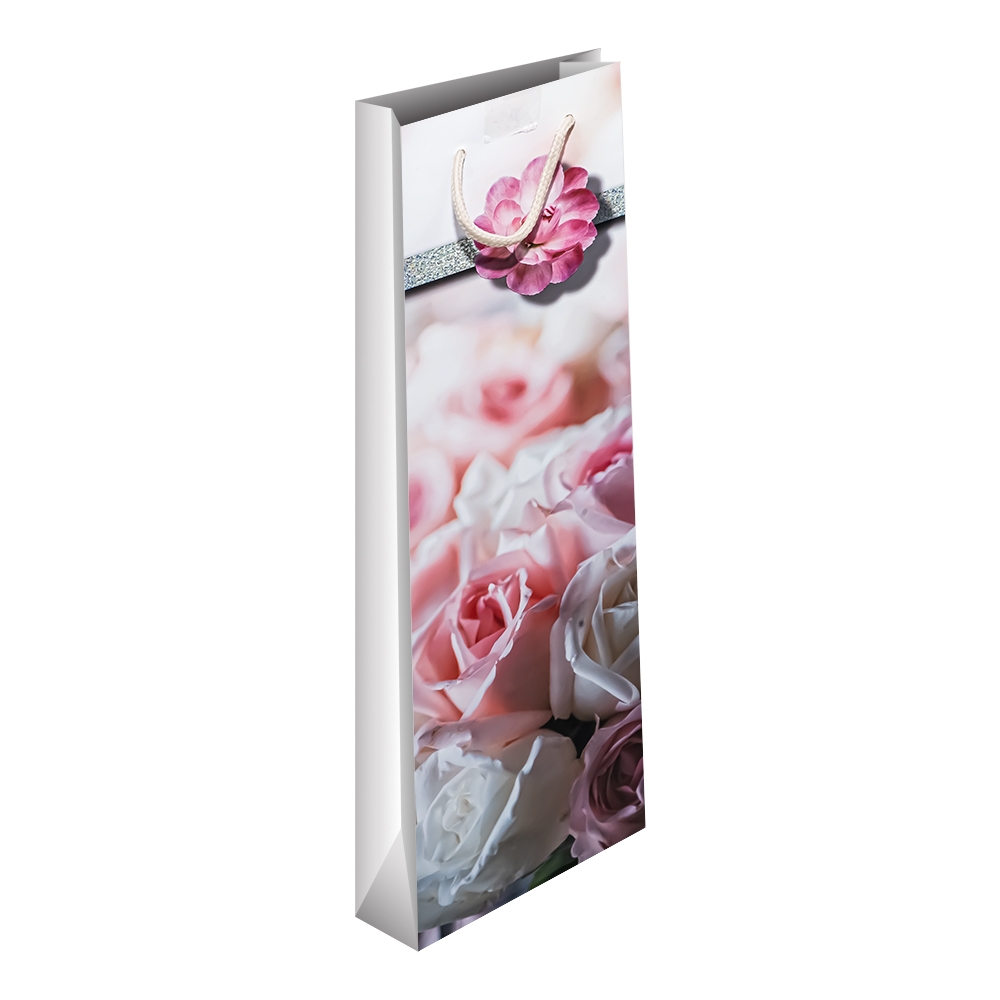 Punga cadou cu flori, pentru sticle, 10x33x9 cm - imagine 3