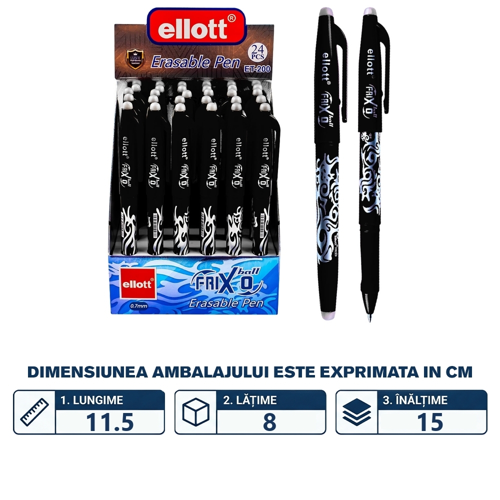 Pix cu cerneala termosensibila, clips, mina neagra, 0.7 mm -  ELLOTT - imagine 2