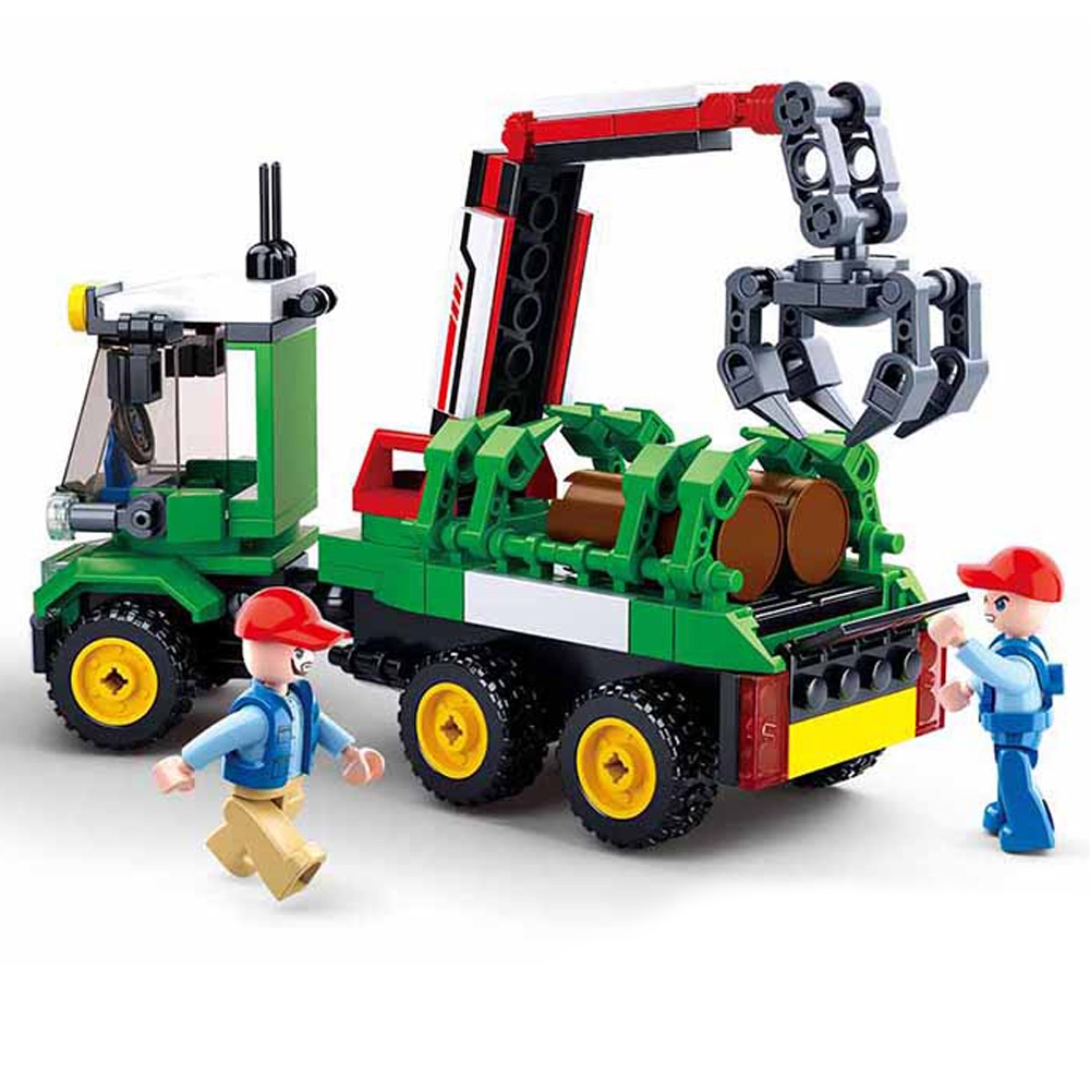 Set de constructie Farm, 209 piese, Tractor cu remorca lemne - Sluban - imagine 4