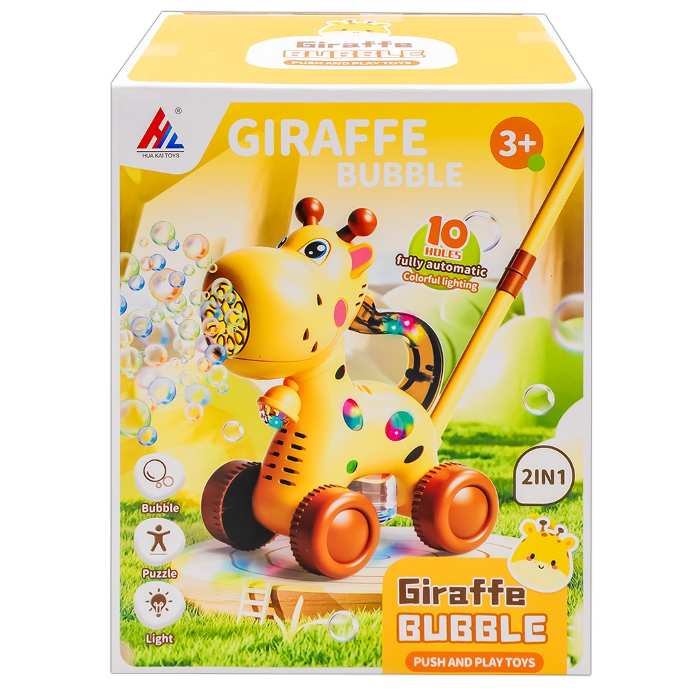 Jucarie de impins cu baloane de sapun, baterii, Girafa - imagine 4