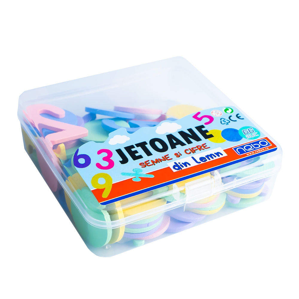 Jetoane, semne si cifre din lemn, culori pastel - NEBO - imagine 4
