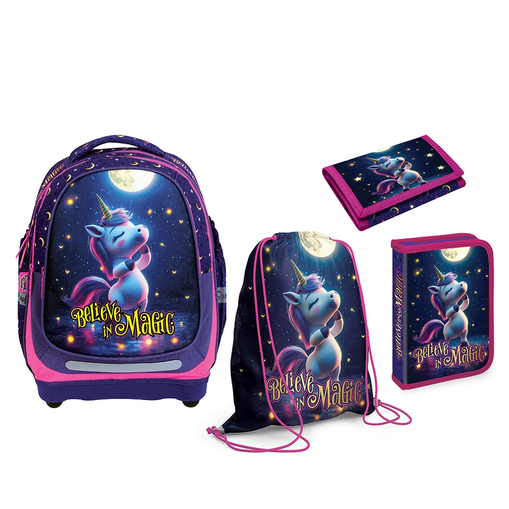 Set micul scolar: Ghiozdan, Penar echipat, Sac sport, Portofel, BELIEVE IN MAGIC - S-COOL