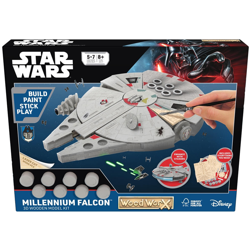 Star Wars - Macheta de asamblat, Millenium Falcon, 80+ piese din lemn - WOOD WORX - imagine 3