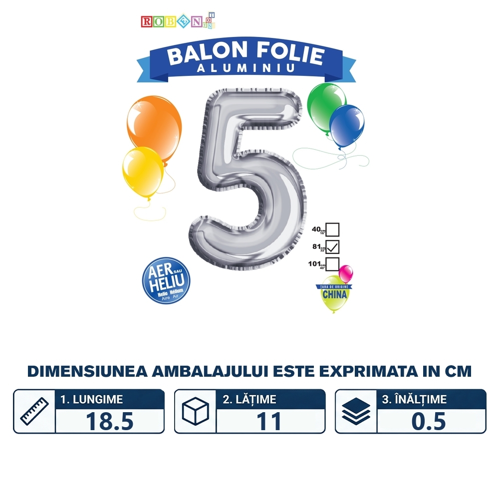 Balon, folie aluminiu, argintiu, cifra 5, 81 cm - imagine 2