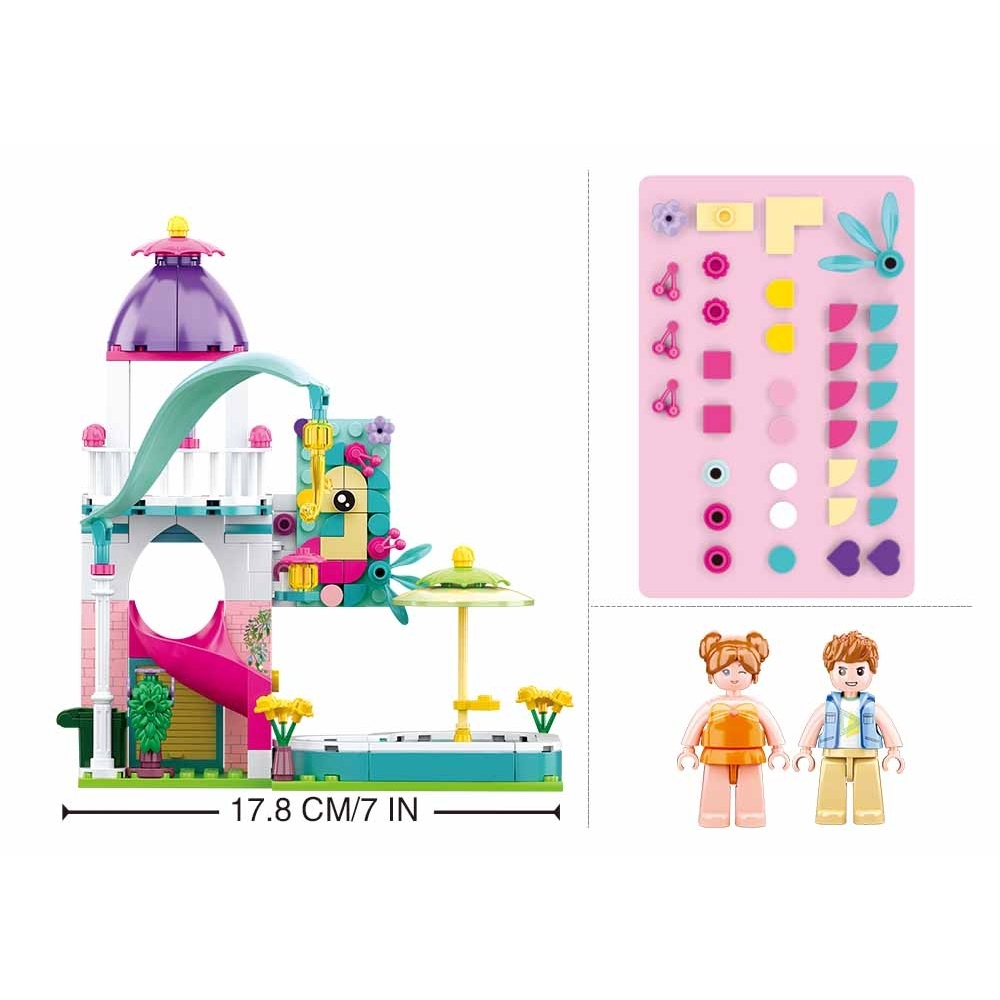 Set de constructie Girl's dream, 230 piese, Vila cu piscina si tobogan - Sluban - imagine 3
