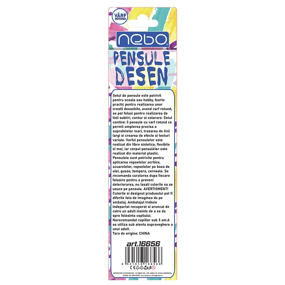 Pensule desen, culori pastel, varf rotund, 3 buc/set - NEBO - imagine 11