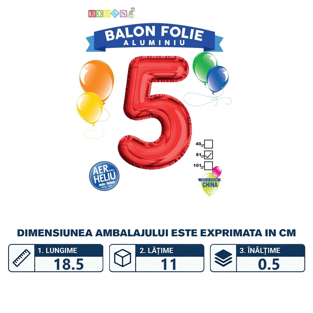 Balon, folie aluminiu, rosu, cifra 5, 81 cm - imagine 2