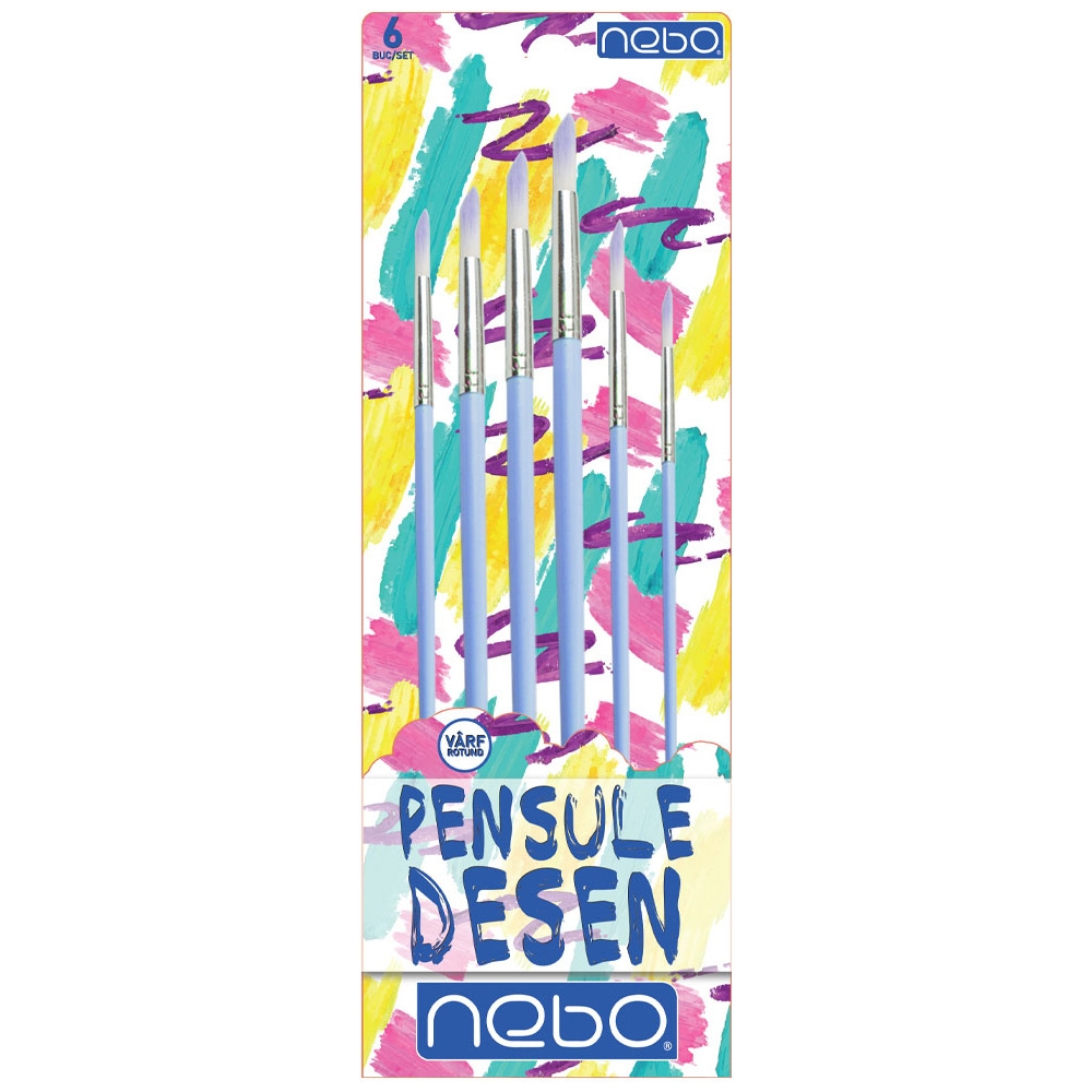 Pensule desen, culori pastel, varf rotund, 6 buc/set -NEBO - imagine 9