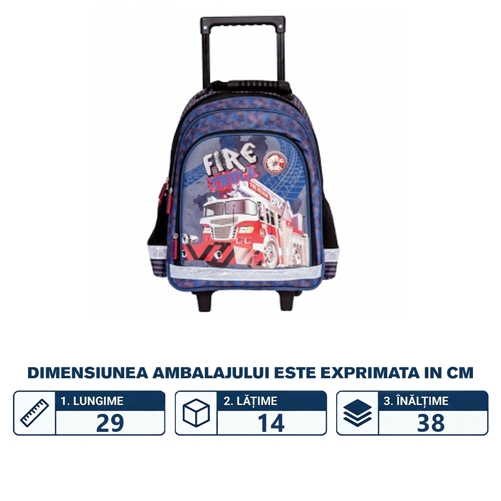 Ghiozdan trolley, 38x29x14 cm, FIRE TRUCK - S-COOL - imagine 2