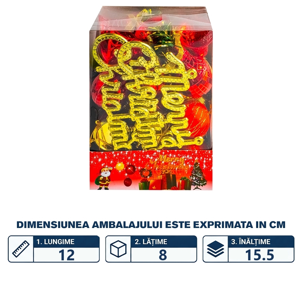 Globuri pom Craciun, Rosii, 28 buc/set - imagine 2
