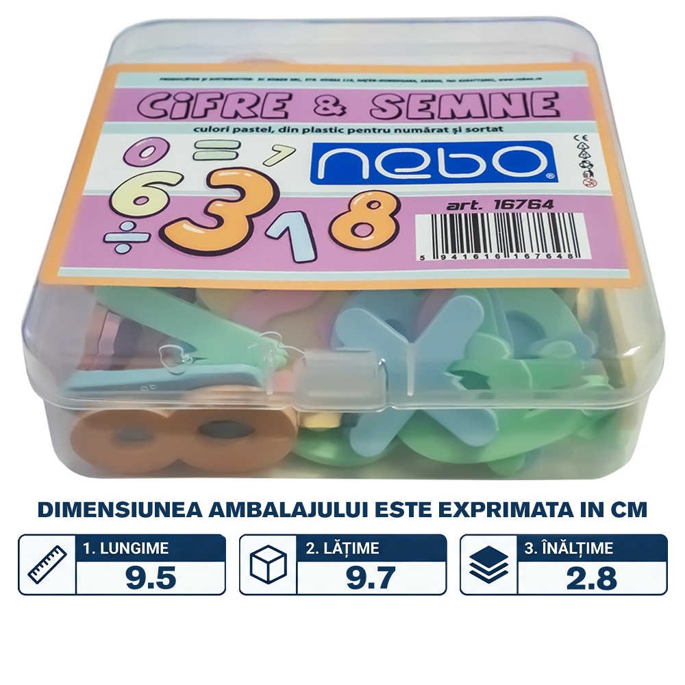 Cifre si semne din plastic, culori pastel, 90 buc/set - NEBO - imagine 2