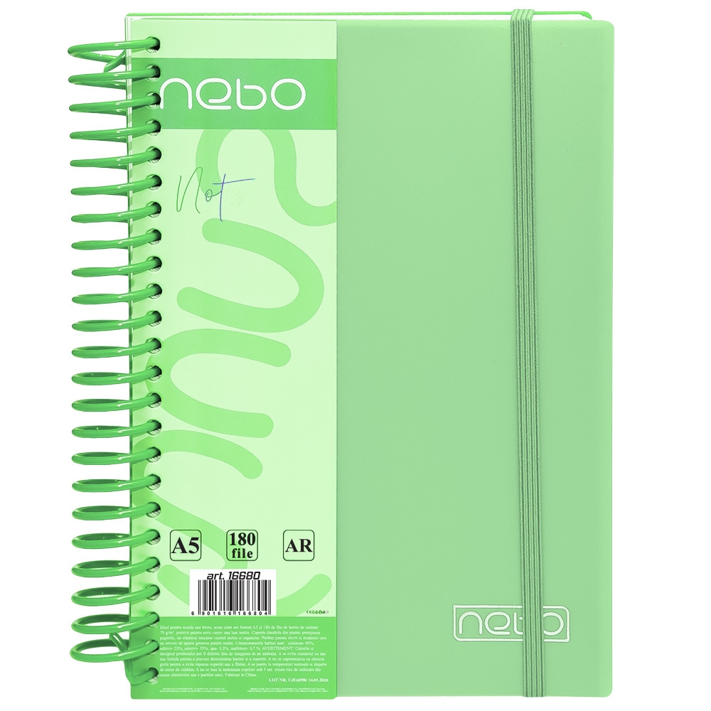 Caiet A5, 180 file, 70g, coperta plastic, cu elastic, AR - NEBO - imagine 4
