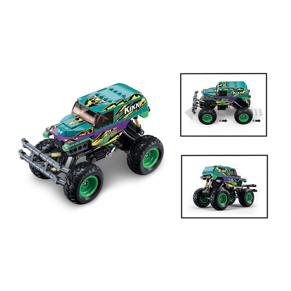Set de constructie Power bricks, 252 piese, Monster-truck, pull back mecanism - Sluban - imagine 4