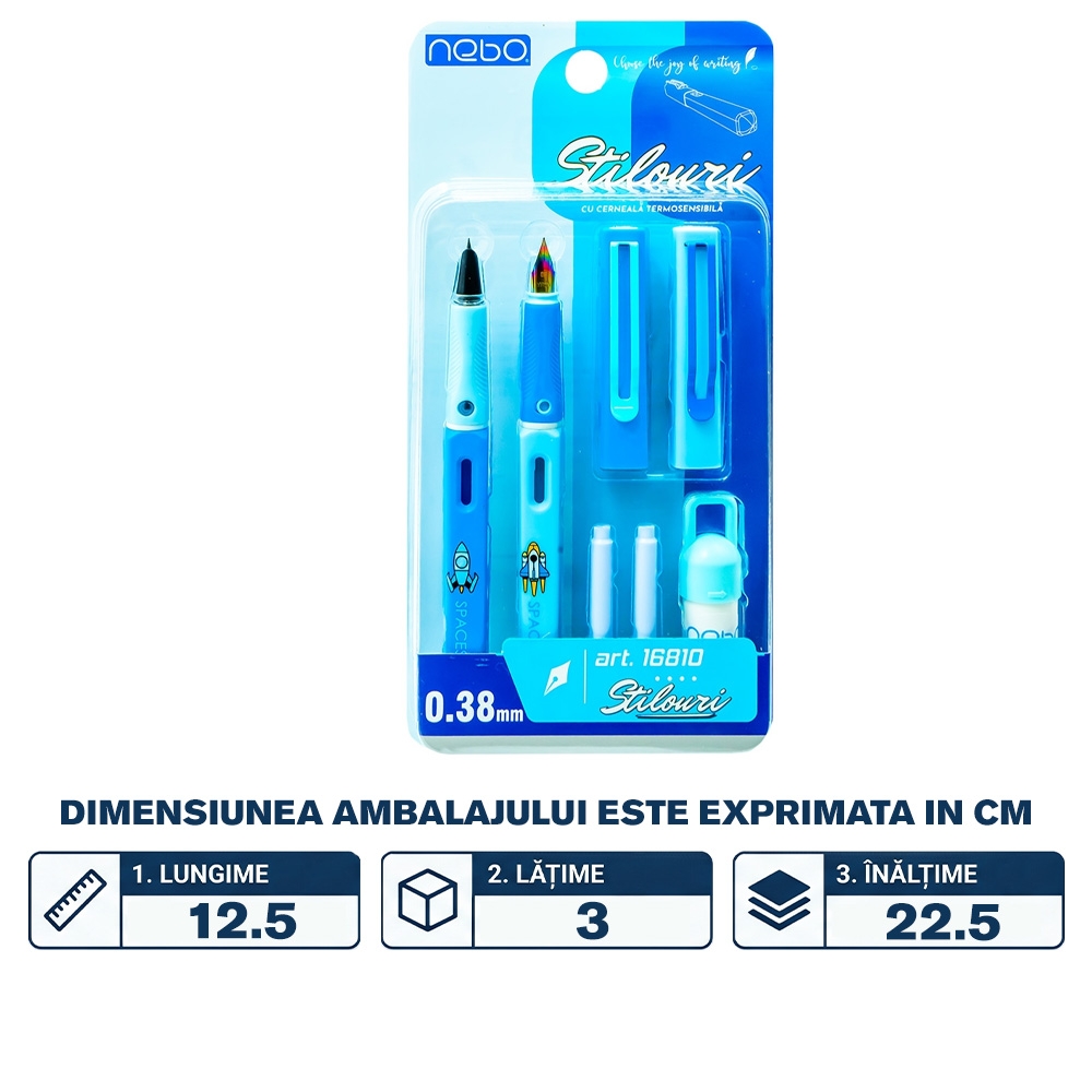 Stilouri cu cerneala termosensibila + rezerve, 2 buc/blister, albastre - NEBO - imagine 2