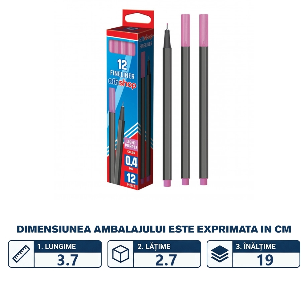 Fineliner mov, 0.4mm, 12buc/cutie - OFFISHOP - imagine 2