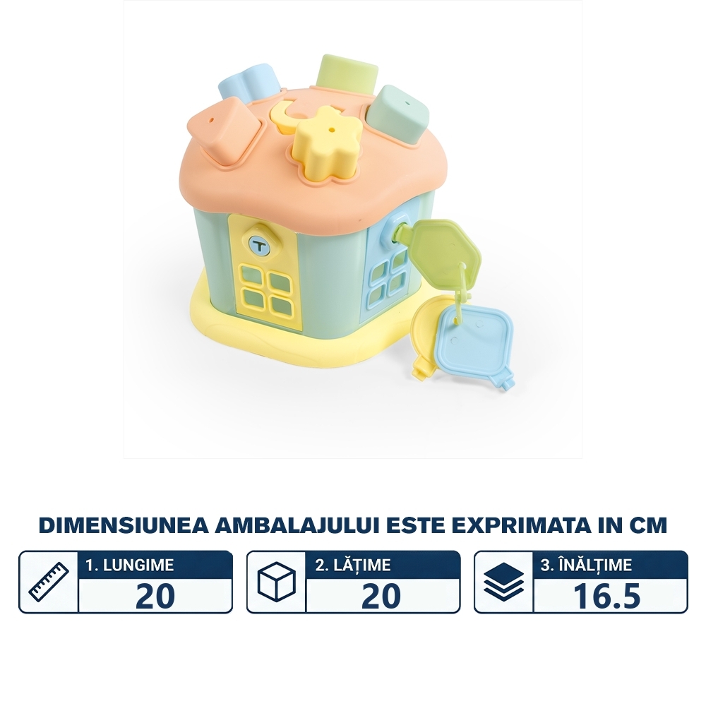 Jucarie bebelusi, Sortator tip Casuta, cu forme si chei, Pastel - Dolu - imagine 2