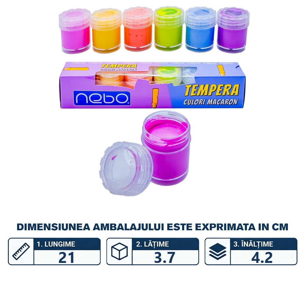 Tempera, culori macaron, 15g, 6 culori/set - NEBO - imagine 2